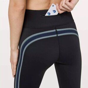 Lululemon Run Crew Tight *28" Black / True Navy / Steam Blue $128 | SIZE 8